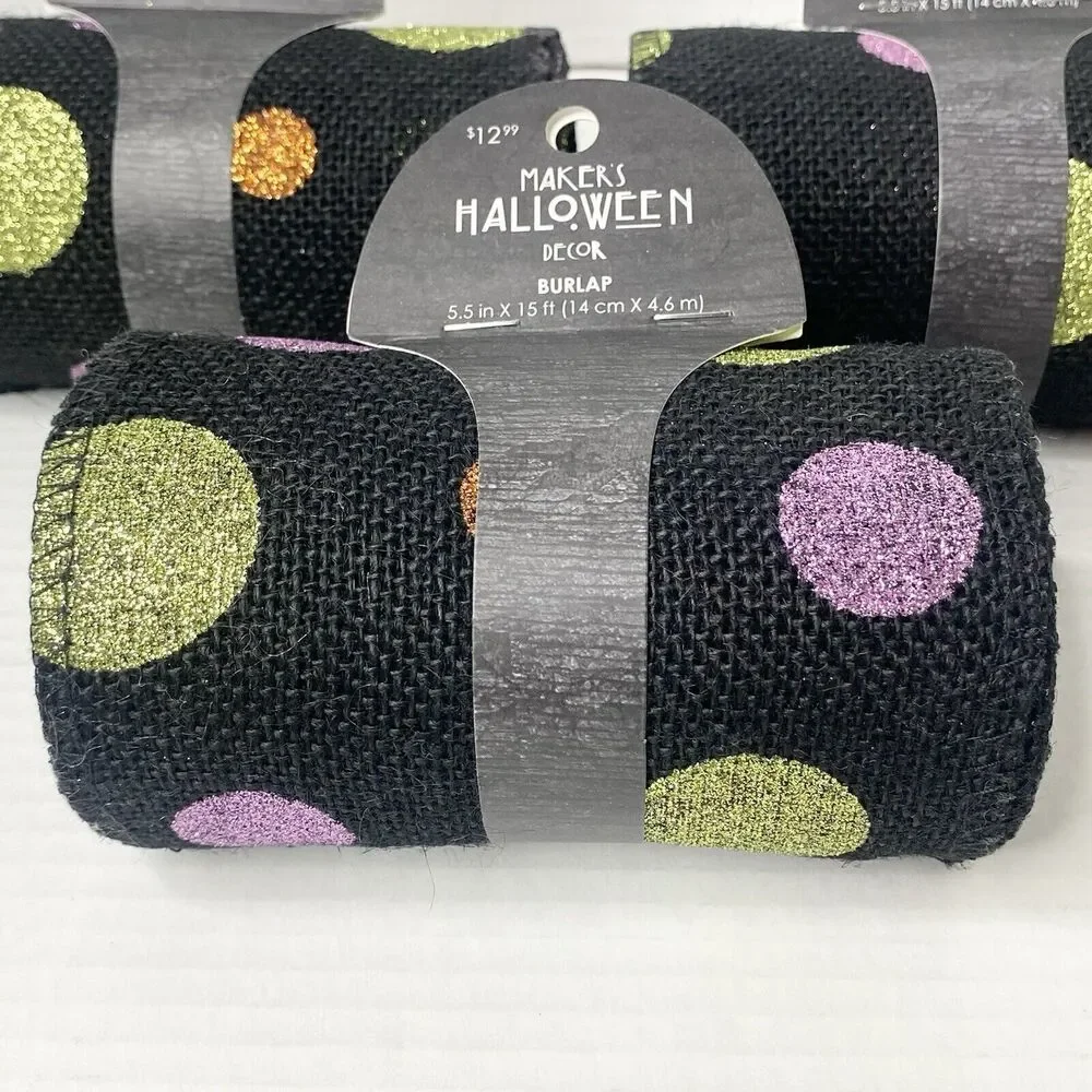 Marker's Halloween Decor Lot of 3 Jute Burlap Ribbon Rolls 5.5in x 15ft Black